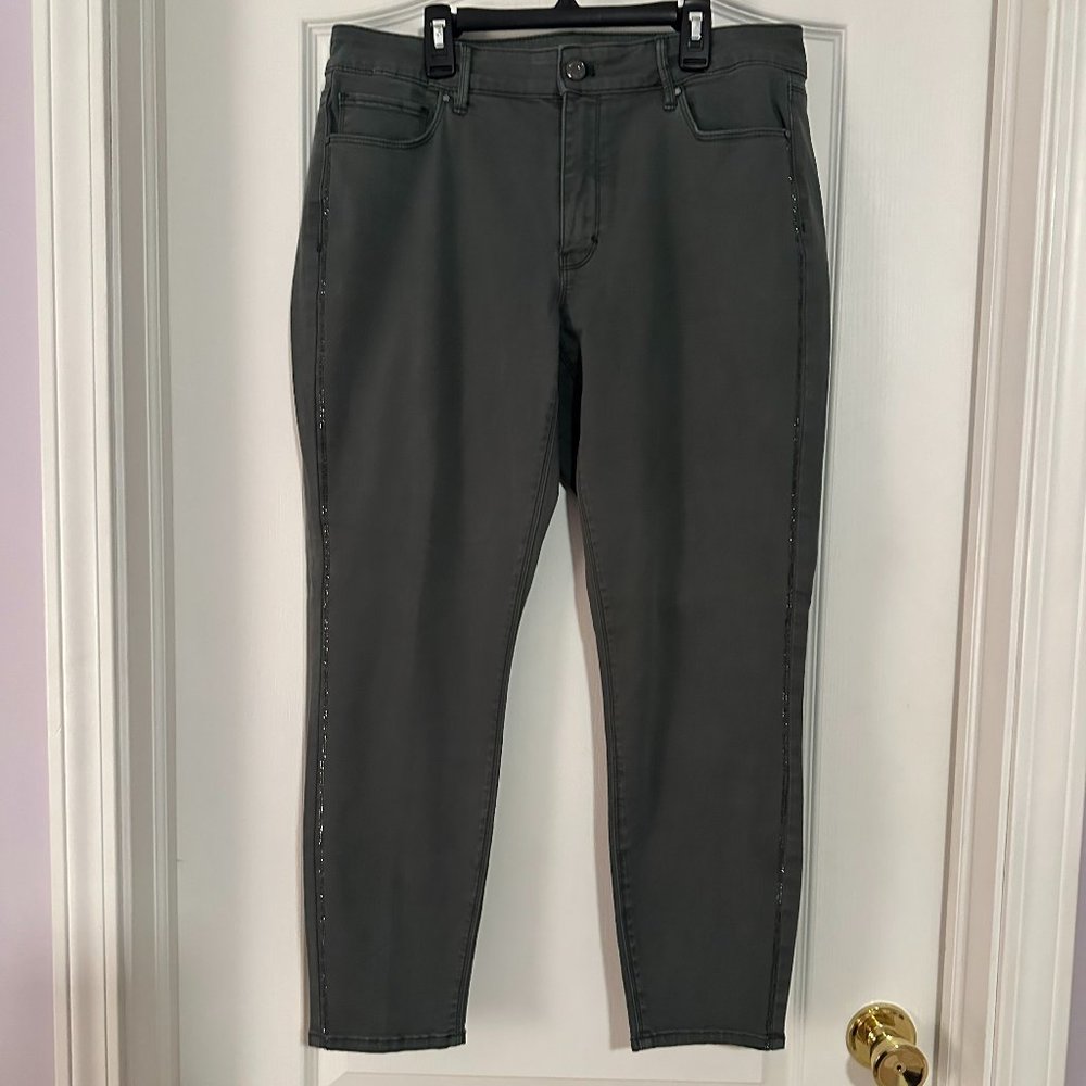 WHBM Womens Loden/Army Green Embellished Skinny Crop Jeans Size 12 CURVY EUC
